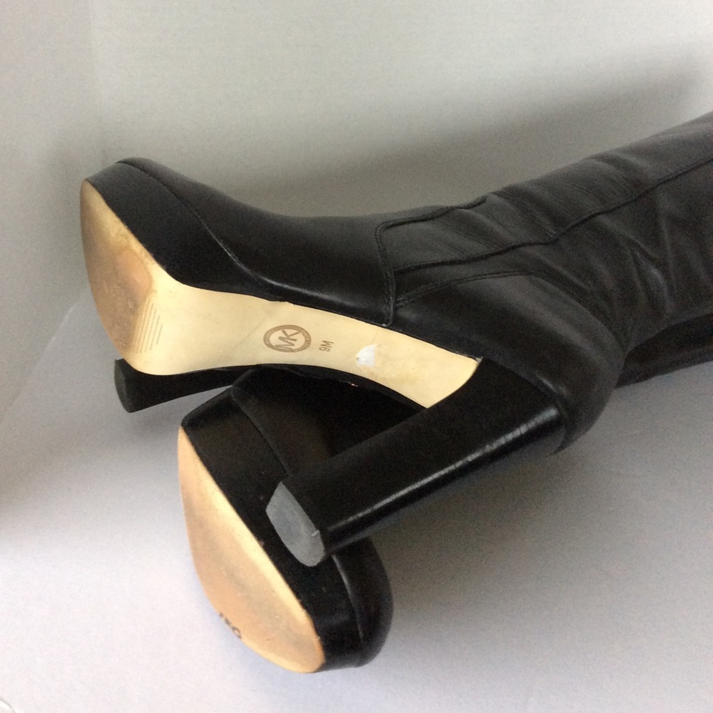 Michael Kors Black Tall Leather Platform Heeled Boots - Picture 4 of 4